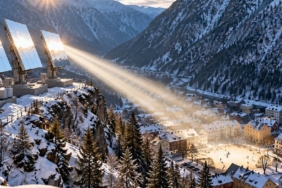 Norveç’in Rjukan Kasabasında Güneş Işığı Bilgisayar Kontrollü Üç Aynayla Merkeze Taşınıyor